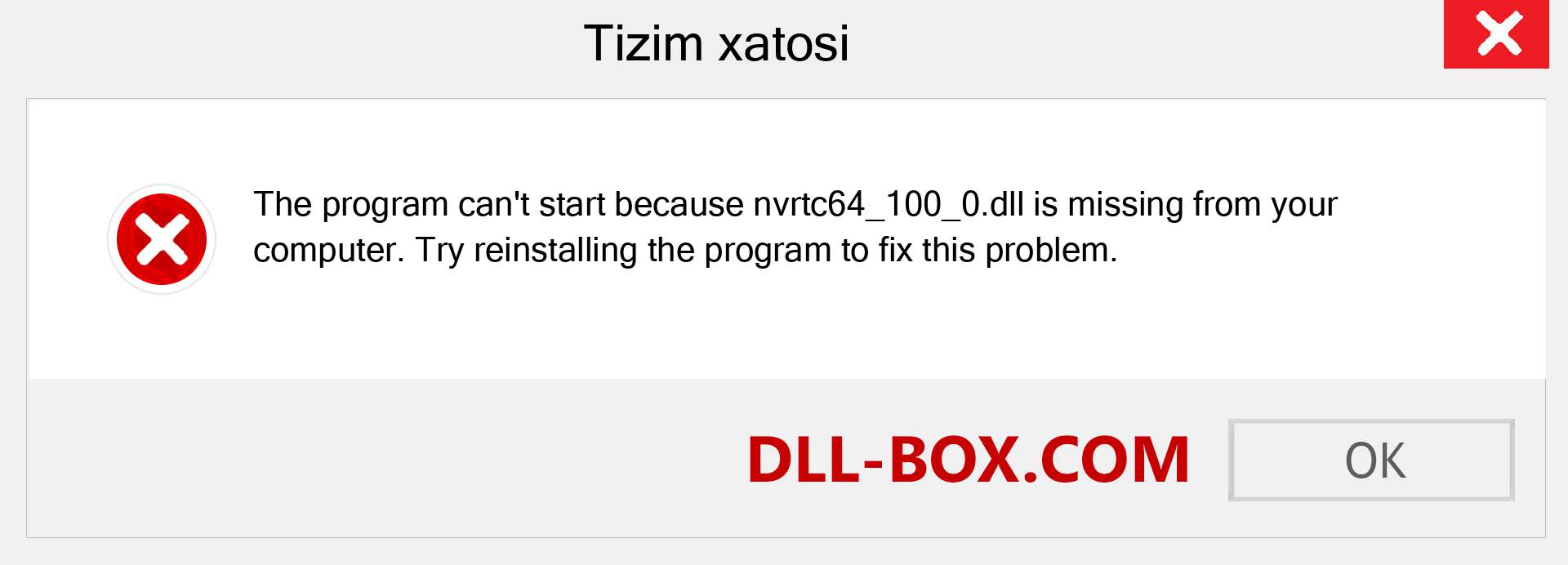 nvrtc64_100_0.dll fayli yo'qolganmi?. Windows 7, 8, 10 uchun yuklab olish - Windowsda nvrtc64_100_0 dll etishmayotgan xatoni tuzating, rasmlar, rasmlar